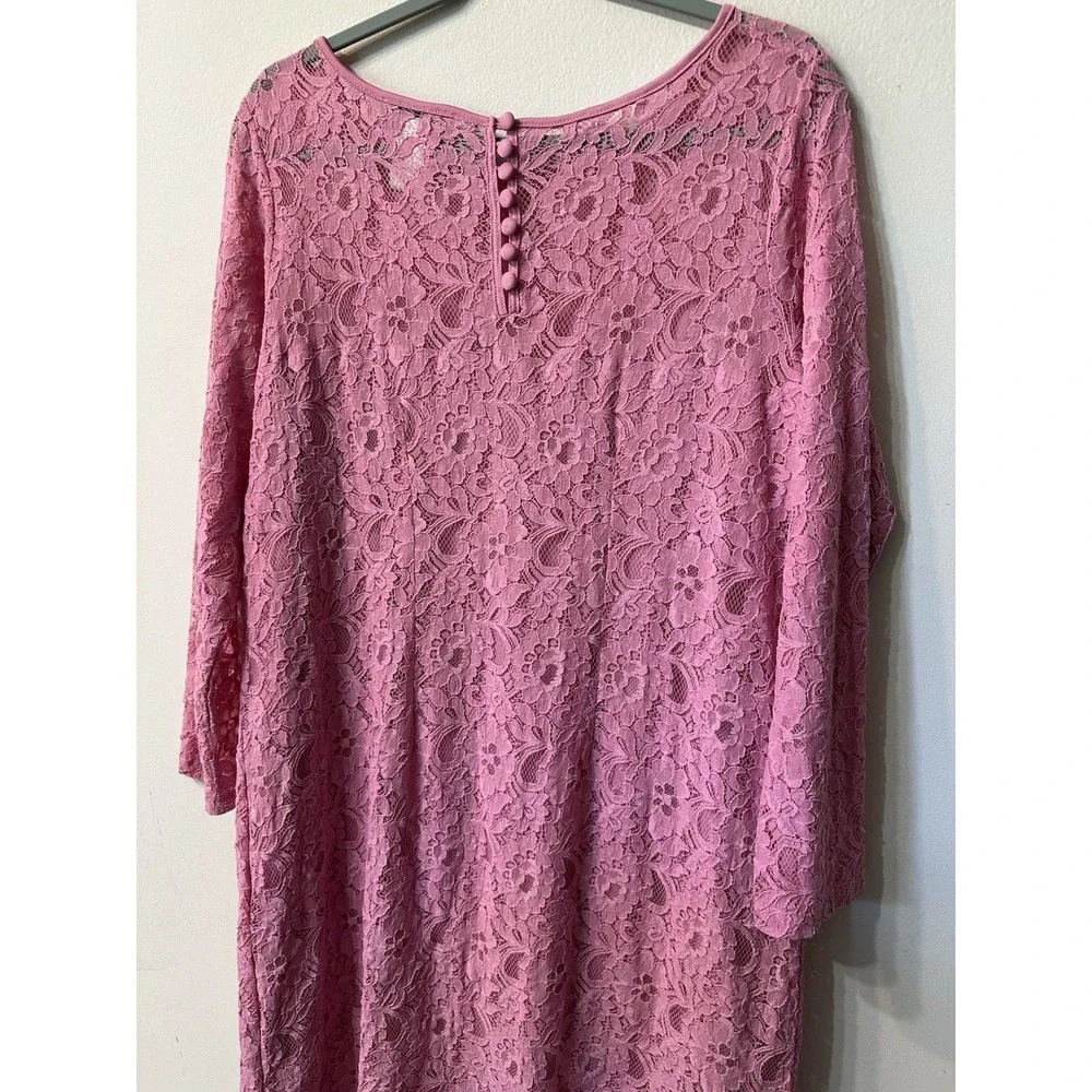 Jessica London Womens 16 Dress Pink Lace Shift Long Sleeve Keyhole Evening Party
